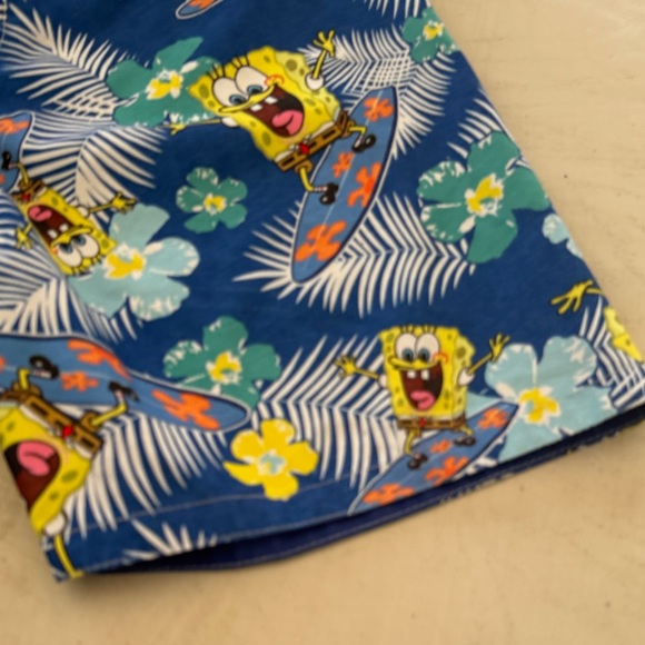 SpongeBob SquarePants Blue Tropical Print Swimming Shorts boys size 14 - Picture 3 of 10